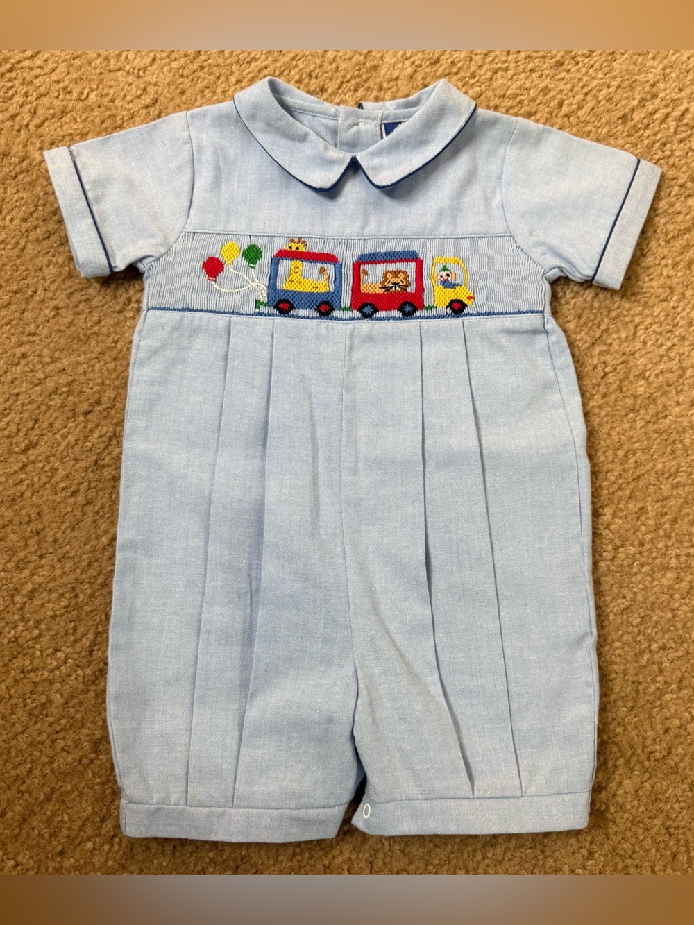 Carriage Boutiques by Friedknit Creations Smocked Train Baby Boy Bubble Romper